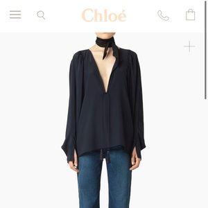 Chloé 100% Silk Split Neck Blouse